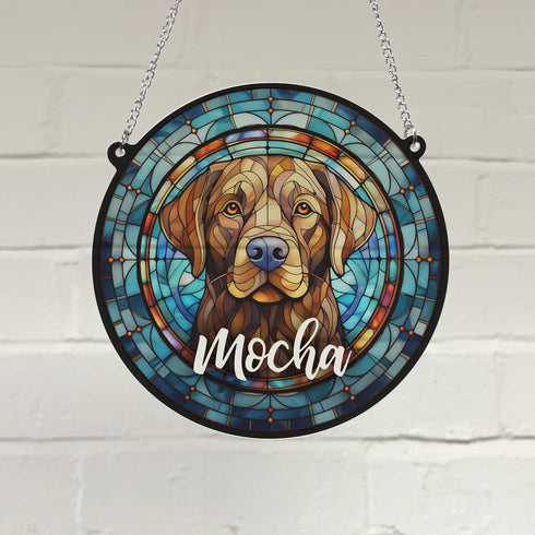 Labrador Chocolate Personalised Stained Glass Effect Suncatcher